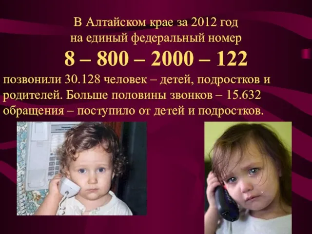 В Алтайском крае за 2012 год на единый федеральный номер 8 –