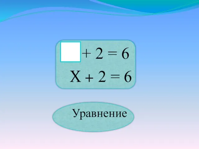 + 2 = 6 Х + 2 = 6 Уравнение