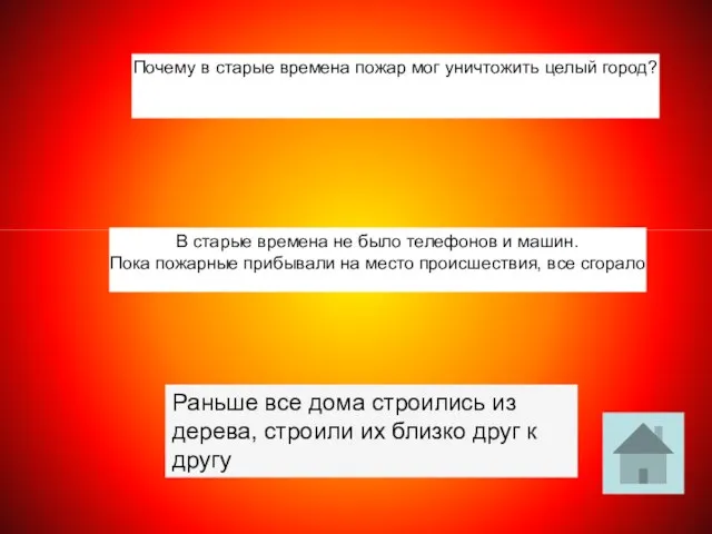 В старые времена не было телефонов и машин. Пока пожарные прибывали на