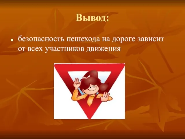 Вывод: безопасность пешехода на дороге зависит от всех участников движения