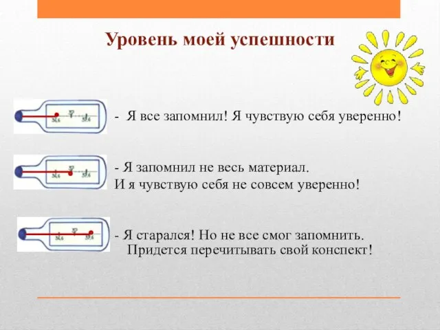 Уровень моей успешности - Я все запомнил! Я чувствую себя уверенно! -