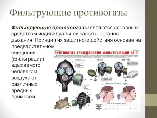 Фильтрующие противогазы Фильтрующие противогазы являются основным средством индивидуальной защиты органов дыхания. Принцип