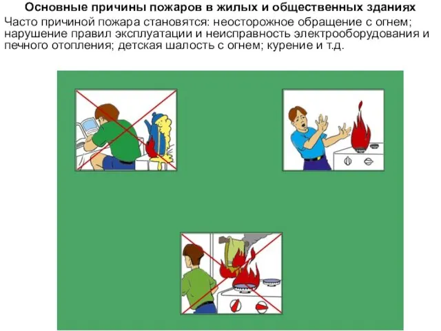 Основные причины пожаров в жилых и общественных зданиях Часто причиной пожара становятся: