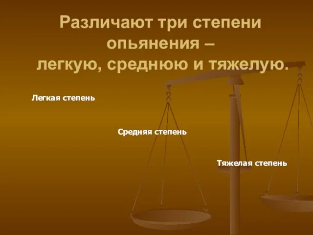 Различают три степени опьянения – легкую, среднюю и тяжелую. Средняя степень Тяжелая степень Легкая степень