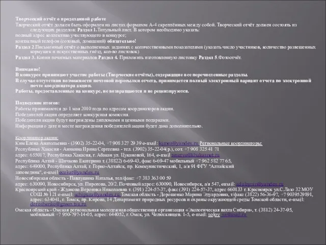 Творческий отчёт о проделанной работе Творческий отчёт должен быть оформлен на листах