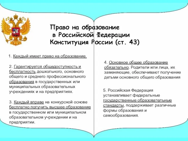 5. Российская Федерация устанавливает федеральные государственные образовательные стандарты, поддерживает различные формы образования