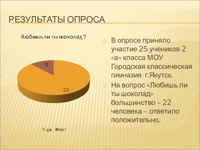 РЕЗУЛЬТАТЫ ОПРОСА В опросе приняло участие 25 учеников 2 «а» класса МОУ