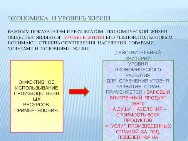 ЭКОНОМИКА И УРОВЕНЬ ЖИЗНИ ВАЖНЫМ ПОКАЗАТЕЛЕМ И РЕЗУЛЬТАТОМ ЭКОНОМИЧЕСКОЙ ЖИЗНИ ОБЩЕСТВА ЯВЛЯЕТСЯ