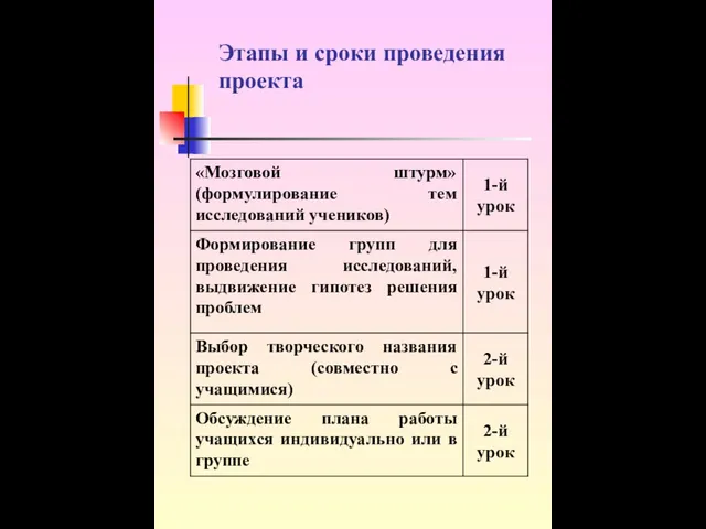 Этапы и сроки проведения проекта