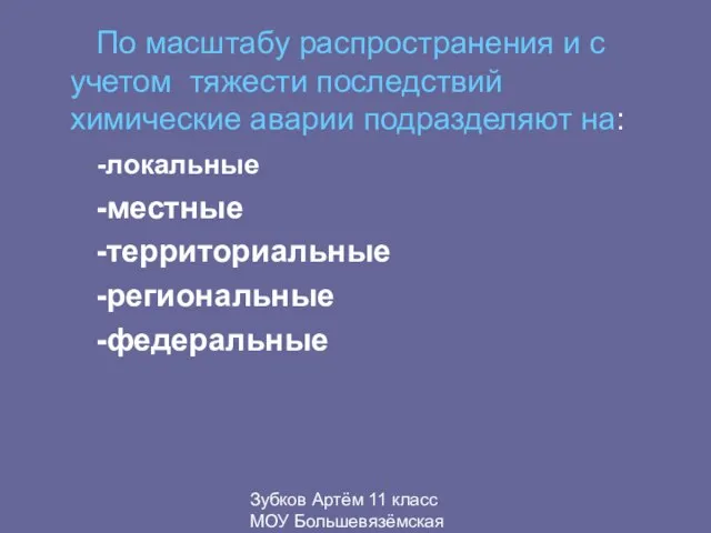 Зубков Артём 11 класс МОУ Большевязёмская гимназия По масштабу распространения и с