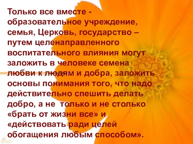 Только все вместе - образовательное учреждение, семья, Церковь, государство – путем целенаправленного