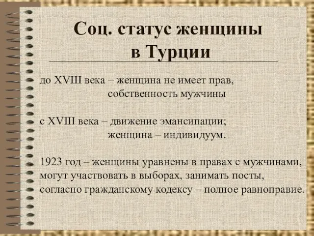 Соц. статус женщины в Турции до XVIII века – женщина не имеет