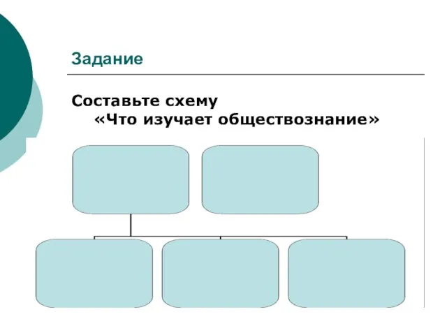 Задание Составьте схему «Что изучает обществознание»