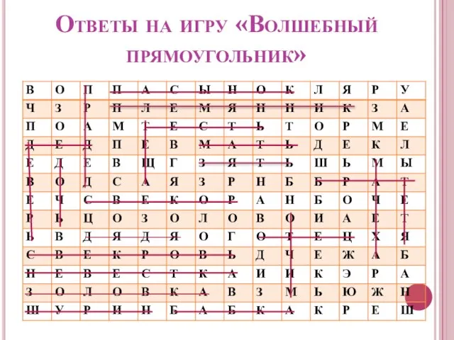 Ответы на игру «Волшебный прямоугольник»