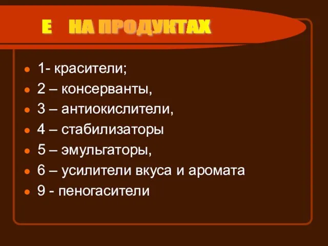 1- красители; 2 – консерванты, 3 – антиокислители, 4 – стабилизаторы 5