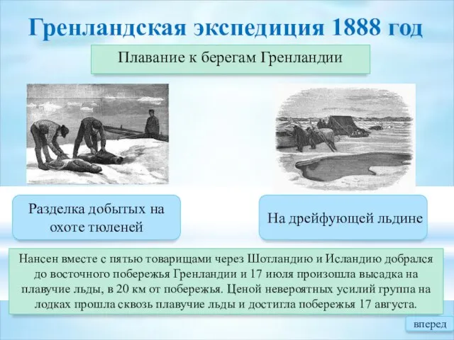 Гренландская экспедиция 1888 год Плавание к берегам Гренландии Разделка добытых на охоте