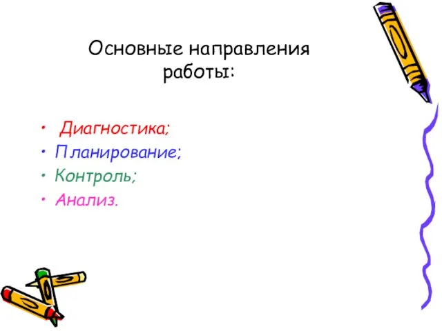 Основные направления работы: Диагностика; Планирование; Контроль; Анализ.