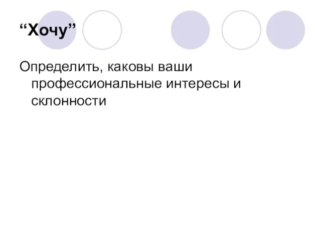 “Хочу” Определить, каковы ваши профессиональные интересы и склонности