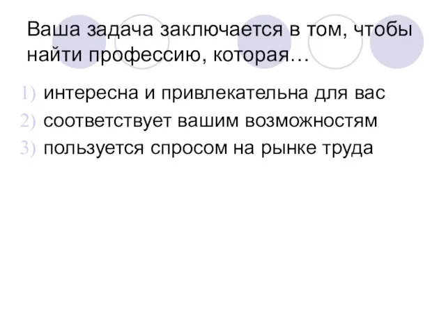 Ваша задача заключается в том, чтобы найти профессию, которая… интересна и привлекательна