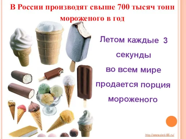 Летом каждые 3 секунды во всем мире продается порция мороженого В России