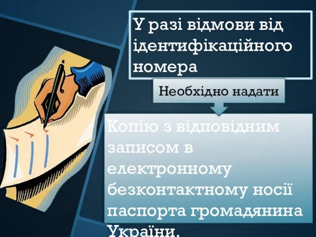 У разі відмови від ідентифікаційного номера Копію з відповідним записом в електронному