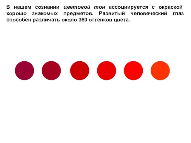 В нашем сознании цветовой тон ассоциируется с окраской хорошо знакомых предметов. Развитый