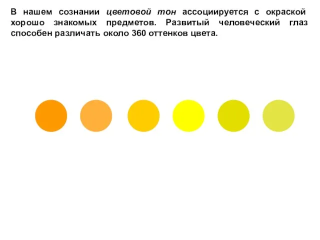 В нашем сознании цветовой тон ассоциируется с окраской хорошо знакомых предметов. Развитый