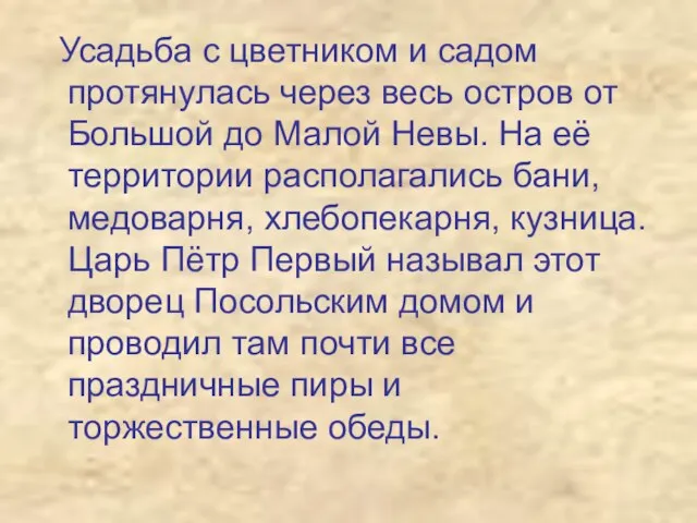 Усадьба с цветником и садом протянулась через весь остров от Большой до