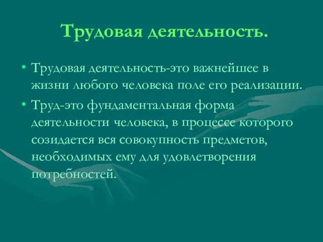 Трудовая деятельность. Трудовая деятельность-это важнейшее в жизни любого человека поле его реализации.