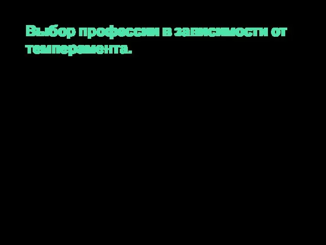 Выбор профессии в зависимости от темперамента. Темперамент в целом может влиять на