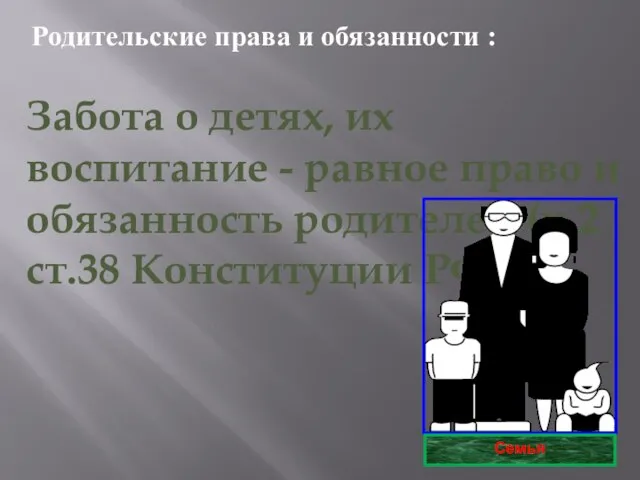 Родительские права и обязанности : Забота о детях, их воспитание - равное