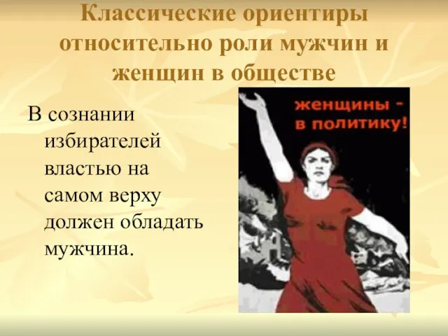 Классические ориентиры относительно роли мужчин и женщин в обществе В сознании избирателей