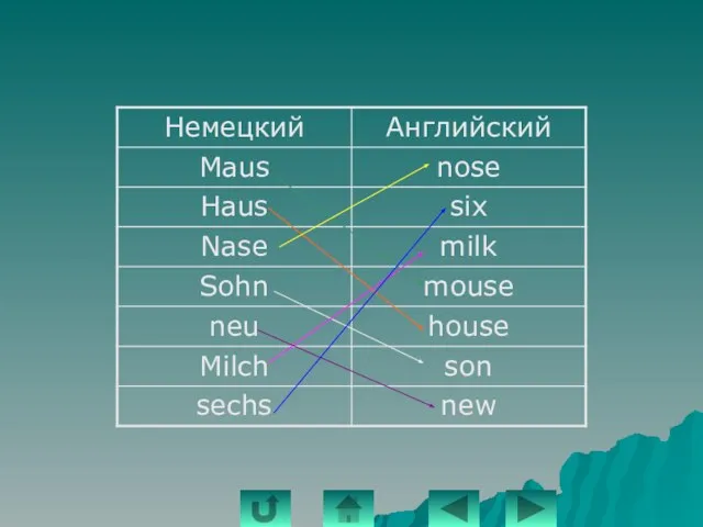 Найди английские соответствия к данным немецким словам