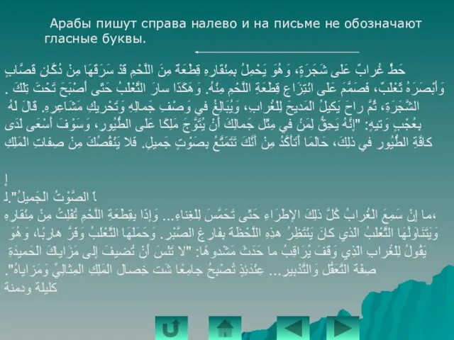 Арабы пишут справа налево и на письме не обозначают гласные буквы. حَطَّ