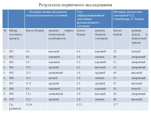 Результаты первичного исследования