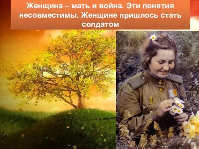 Женщина – мать и война. Эти понятия несовместимы. Женщине пришлось стать солдатом