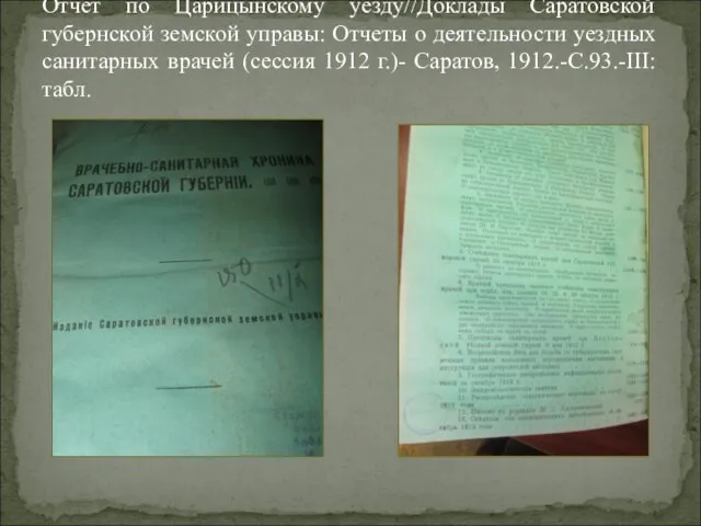 Отчет по Царицынскому уезду//Доклады Саратовской губернской земской управы: Отчеты о деятельности уездных