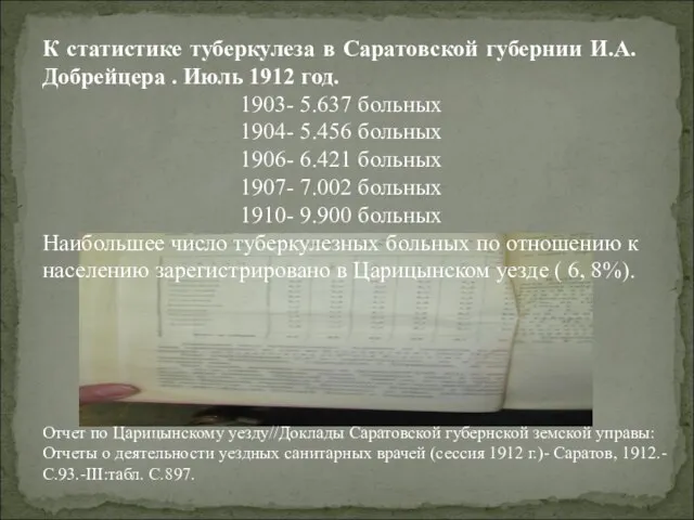 Отчет по Царицынскому уезду//Доклады Саратовской губернской земской управы: Отчеты о деятельности уездных