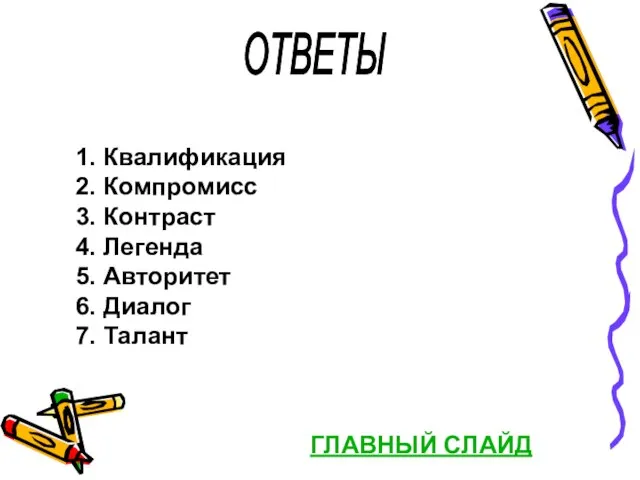 1. Квалификация 2. Компромисс 3. Контраст 4. Легенда 5. Авторитет 6. Диалог