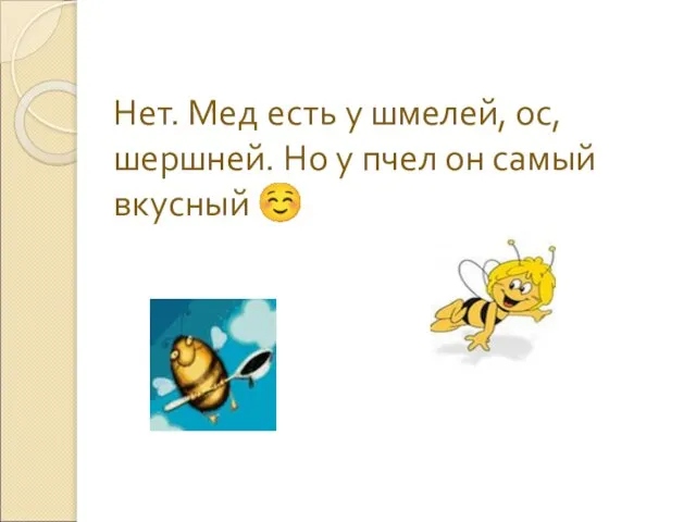 Нет. Мед есть у шмелей, ос, шершней. Но у пчел он самый вкусный ☺