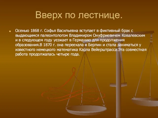 Вверх по лестнице. Осенью 1868 г. Софья Васильевна вступает в фиктивный брак