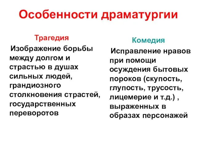 Особенности драматургии Трагедия Изображение борьбы между долгом и страстью в душах сильных