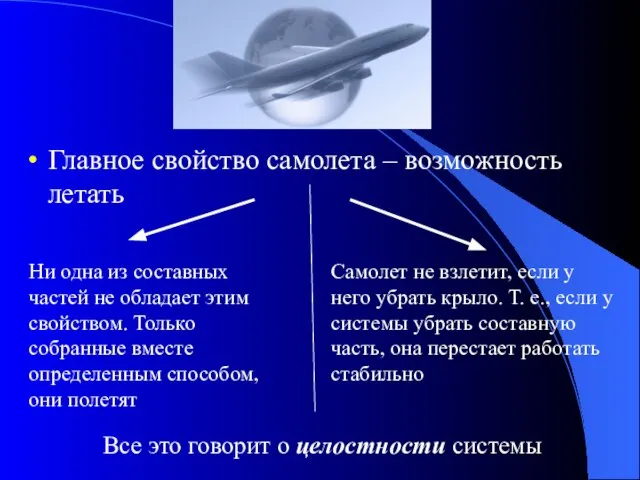 Главное свойство самолета – возможность летать Ни одна из составных частей не