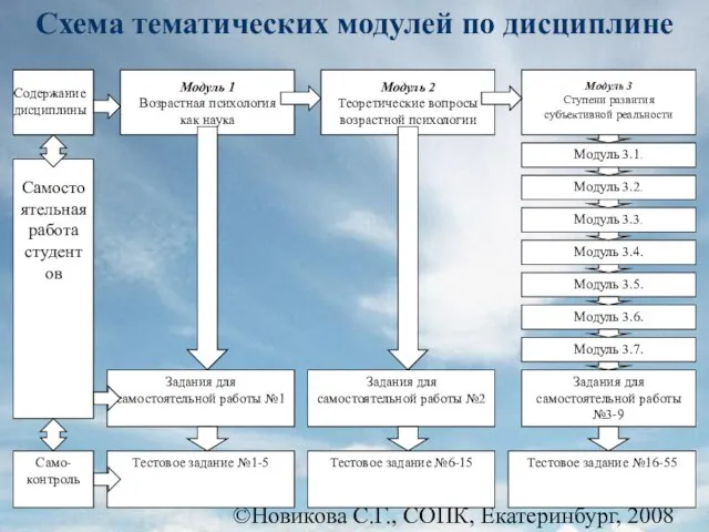 ©Новикова С.Г., СОПК, Екатеринбург, 2008 Схема тематических модулей по дисциплине