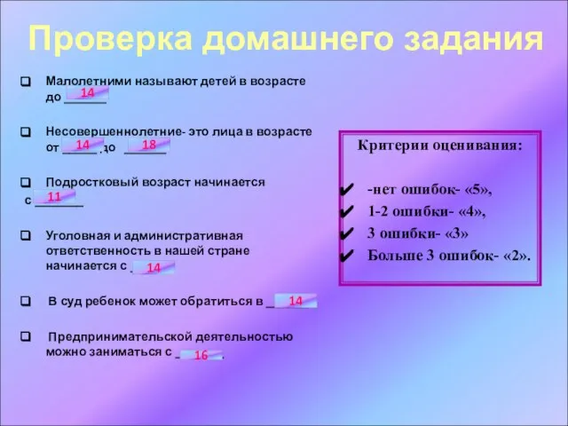 Малолетними называют детей в возрасте до ______ Несовершеннолетние- это лица в возрасте