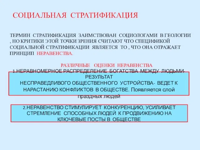 СОЦИАЛЬНАЯ СТРАТИФИКАЦИЯ ТЕРМИН СТРАТИФИКАЦИЯ ЗАИМСТВОВАН СОЦИОЛОГАМИ В ГЕОЛОГИИ , НО КРИТИКИ ЭТОЙ