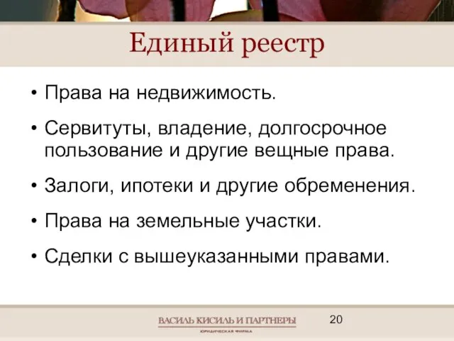 Единый реестр Права на недвижимость. Сервитуты, владение, долгосрочное пользование и другие вещные