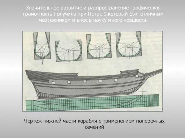 Значительное развитие и распространение графическая грамотность получила при Петре 1,который был отличным