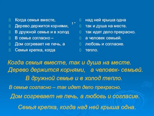 Когда семья вместе, Дерево держится корнями, В дружной семье и в холод