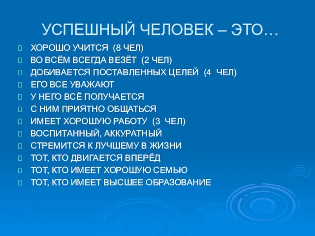 УСПЕШНЫЙ ЧЕЛОВЕК – ЭТО… ХОРОШО УЧИТСЯ (8 ЧЕЛ) ВО ВСЁМ ВСЕГДА ВЕЗЁТ